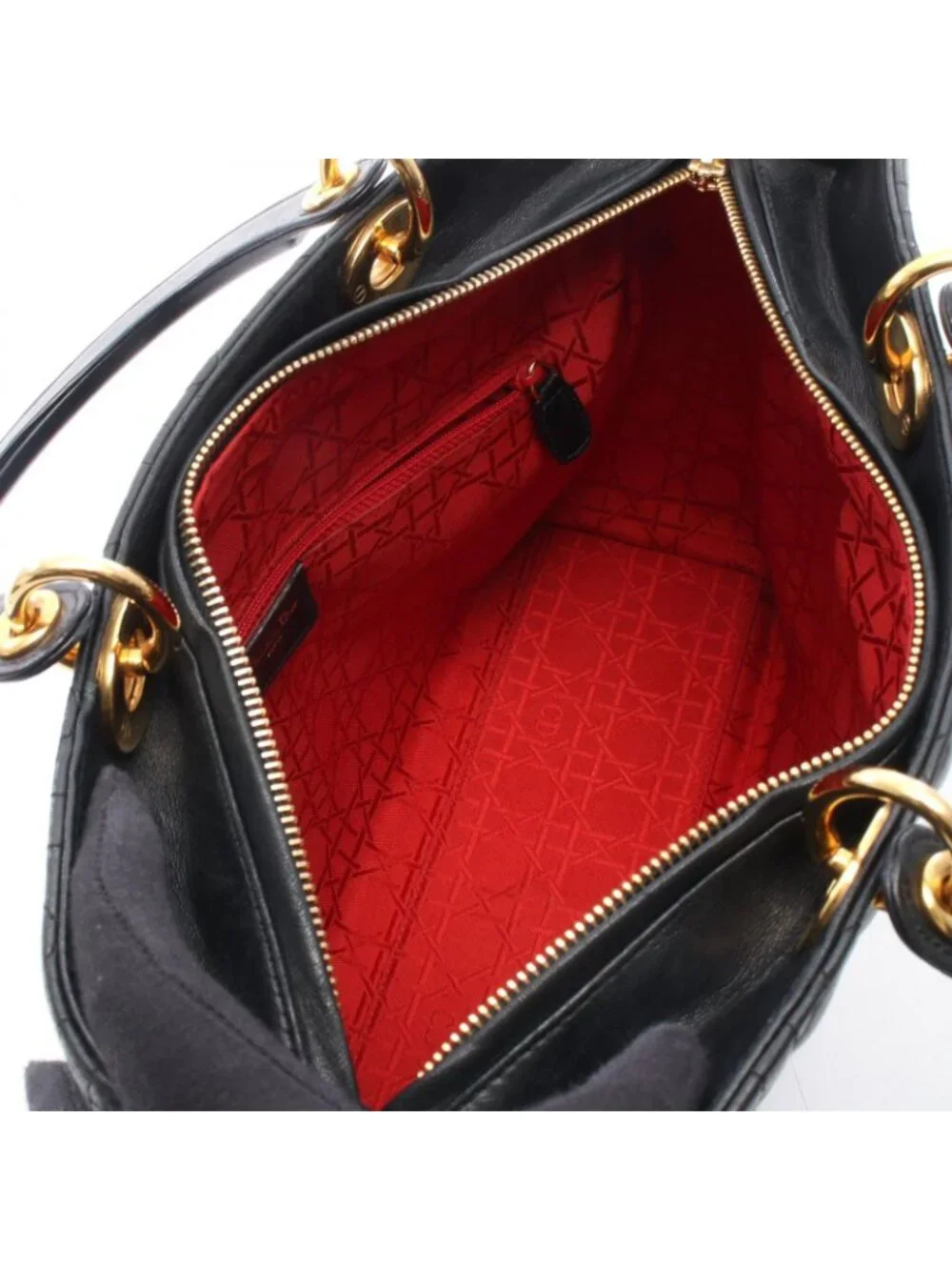 Dior Lady Dior Large 2-Way Black Leather Lady Dior Tote Bag